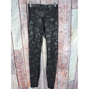 Lululemon Wunder Under High Rise Floral‎ Metallic Leggings Black Silver Size 2
